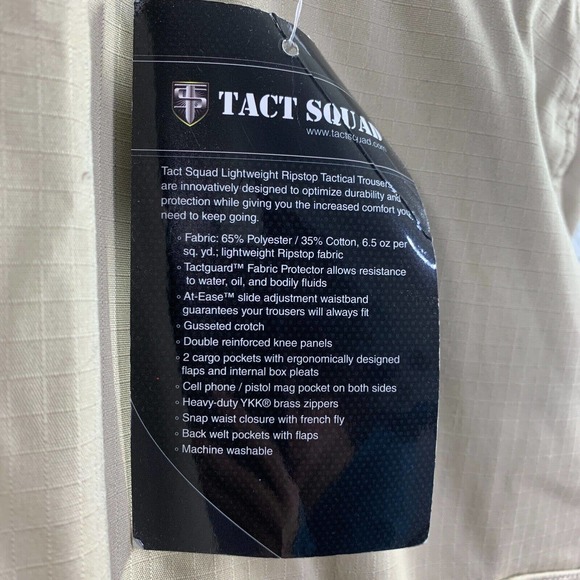 Tact Squad Pants Mens 54 x37 Khaki Ripstop Cargo Pockets Elastic Waist - Picture 5 of 15